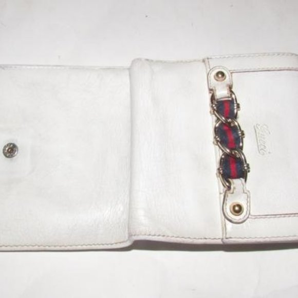 Gucci White Textured Gold Chain Red Navy Stripes - Picture 8 of 13